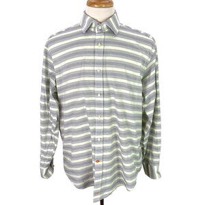 Thomas Dean Mens Dress Shirt Size XL Yellow Navy Stripes Cotton‎